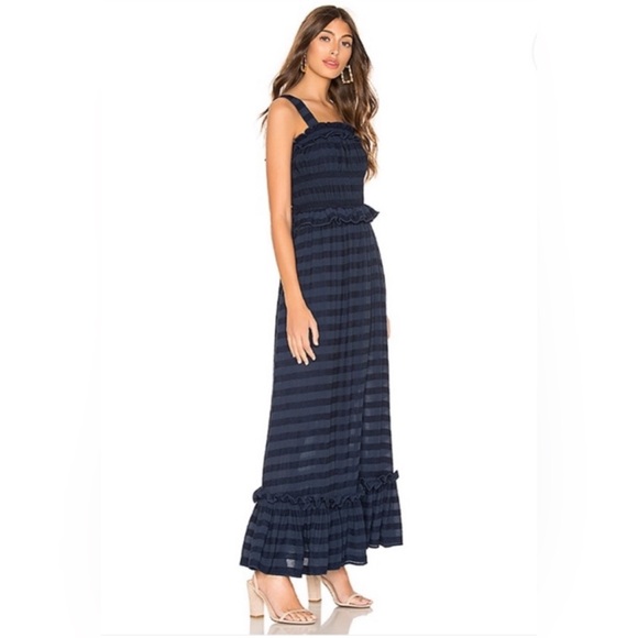 *TULAROSA* NAVY STRIPE RUFFLE IDA MAXI DRESS- SIZE SMALL - Picture 6 of 8
